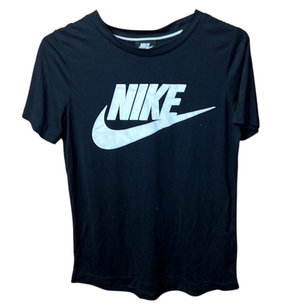 Nike Women Black Graphic Logo SS Modal Blend T-Shirt S Iconic Soft Swoosh Sporty